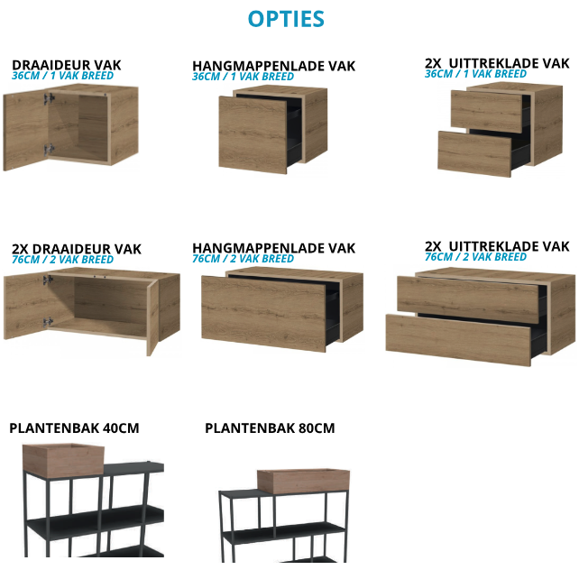 Vakkenkast Modu 12 vaks - 224x80cm